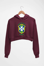 Load image into Gallery viewer, Brazil Football Crop HOODIE FOR WOMEN-Maroon-Ektarfa.online
