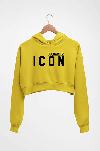 DSQUARED2 - ICON Crop HOODIE FOR WOMEN-Mustard Yellow-Ektarfa.online