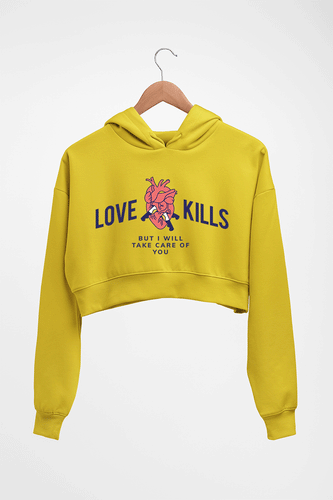Love Kills Crop HOODIE FOR WOMEN-Mustard Yellow-Ektarfa.online