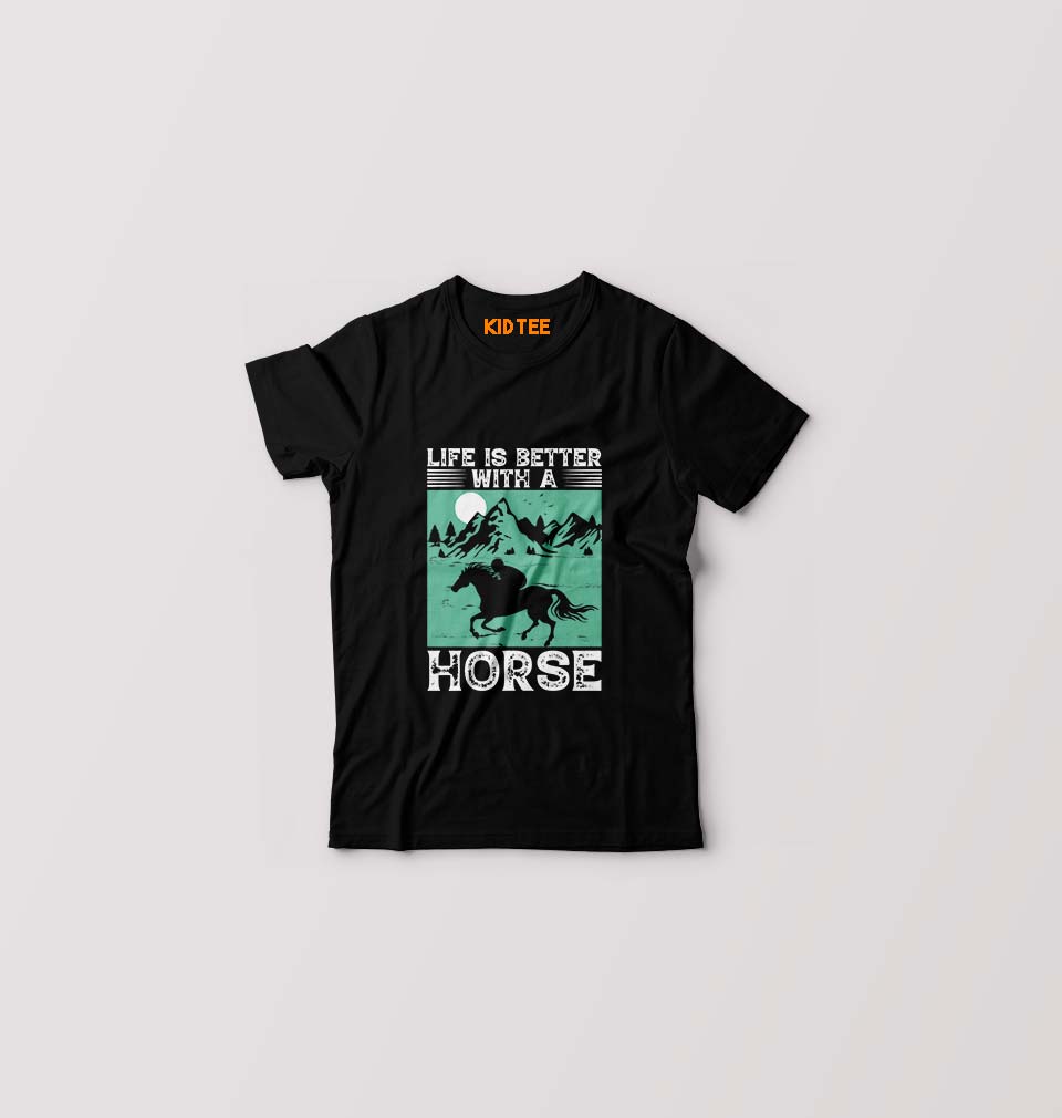 Horse Riding Kids T-Shirt for Boy/Girl-Black-Ektarfa.online