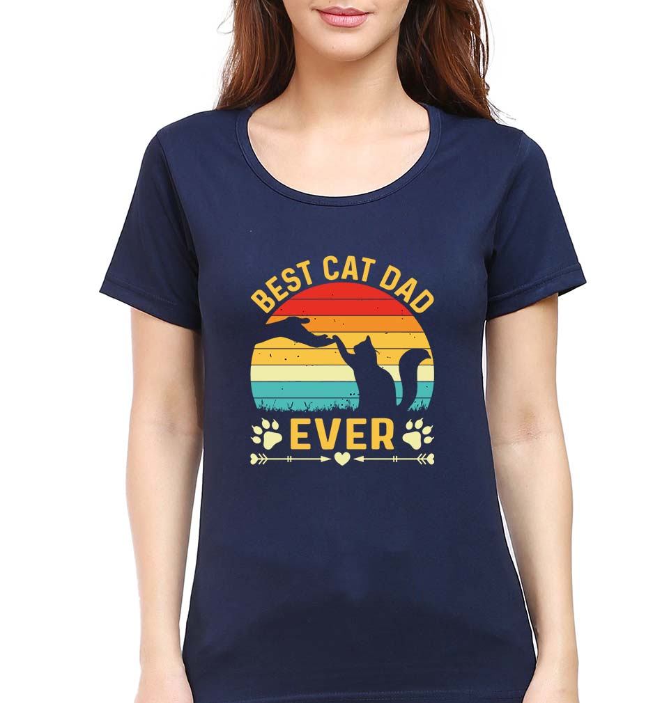 Cat Dad T-Shirt for Women-Navy Blue-Ektarfa.online