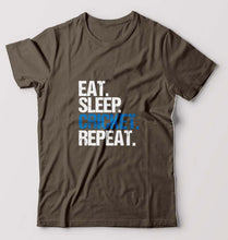 Load image into Gallery viewer, Eat Sleep Cricket Repeat T-Shirt for Men-S(38 Inches)-Olive Green-Ektarfa.online
