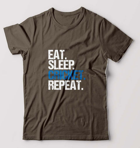 Eat Sleep Cricket Repeat T-Shirt for Men-S(38 Inches)-Olive Green-Ektarfa.online