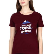 Load image into Gallery viewer, Travel Harder T-Shirt for Women-XS(32 Inches)-Maroon-Ektarfa.online
