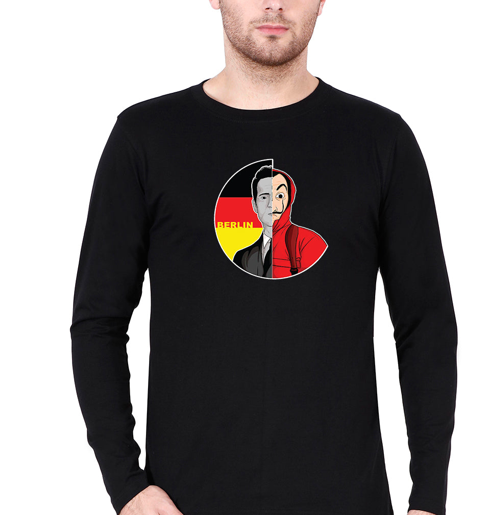 Money Heist Berlin Full Sleeves T-Shirt for Men-S(38 Inches)-Black-Ektarfa.online