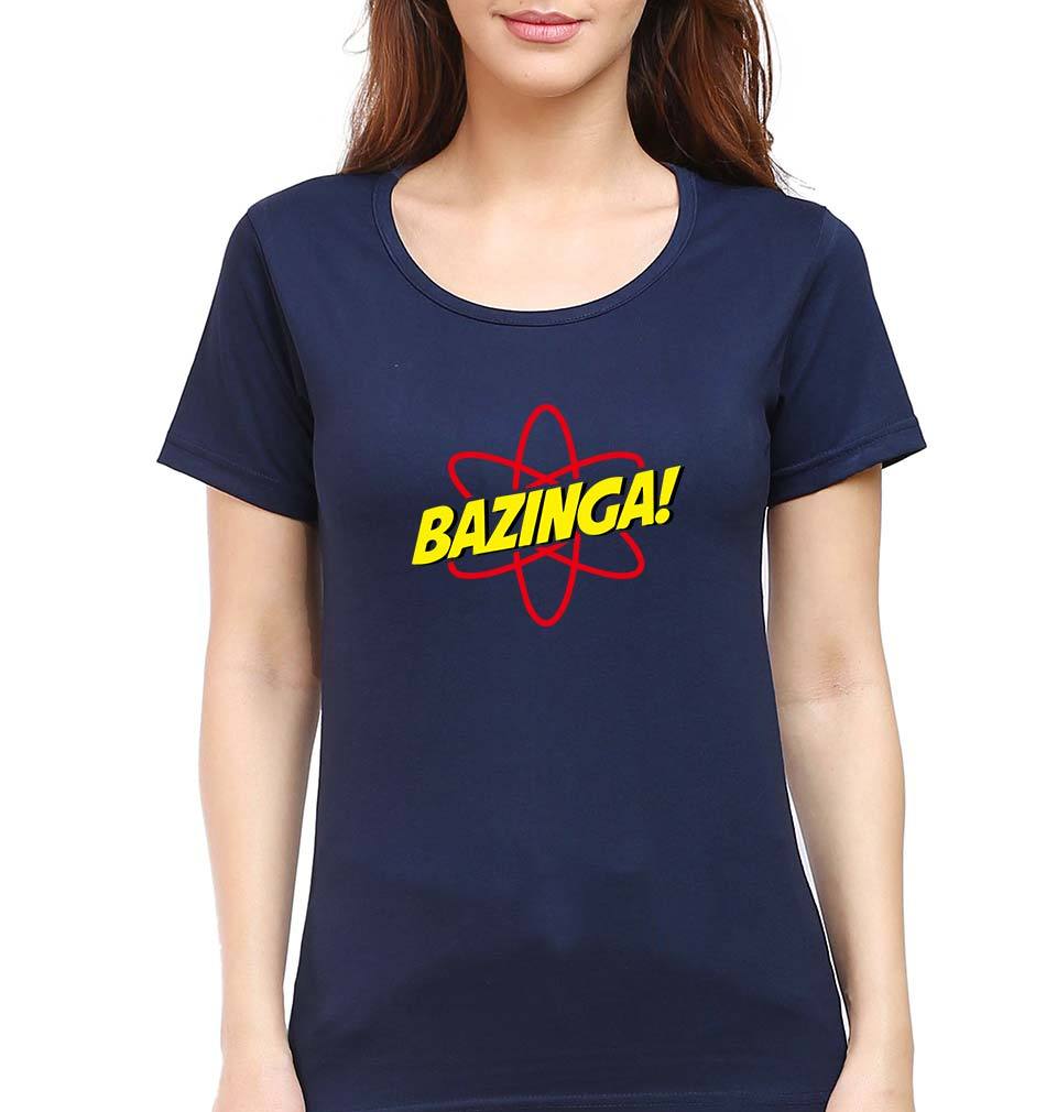 Sheldon Cooper Bazinga T-Shirt for Women-XS(32 Inches)-Navy Blue-Ektarfa.online