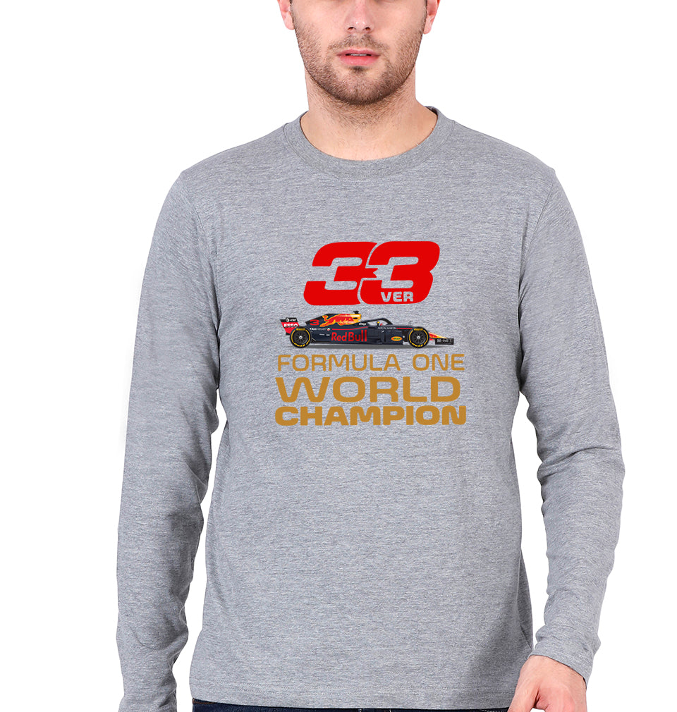Max Verstappen F1 World Championship Full Sleeves T-Shirt for Men-Grey Melange-Ektarfa.online