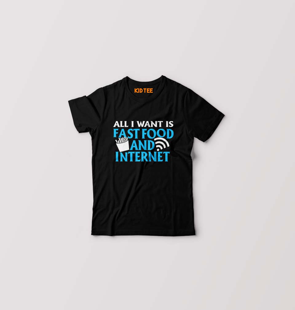 Fast Food and Internet Kids T-Shirt for Boy/Girl-Black-Ektarfa.online