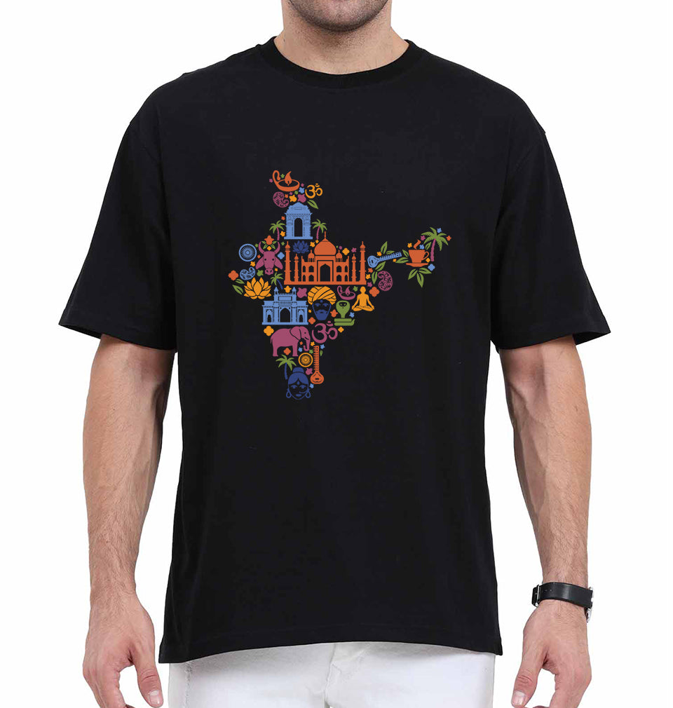 India Oversized T-Shirt for Men-Black-Ektarfa.online