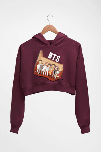 BTS Kpop Crop HOODIE FOR WOMEN-Maroon-Ektarfa.online
