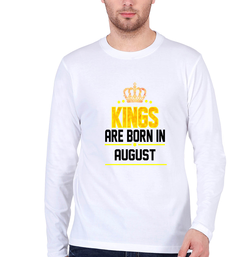 Kings Are Born In August Full Sleeves T-Shirt for Men-White-Ektarfa.online