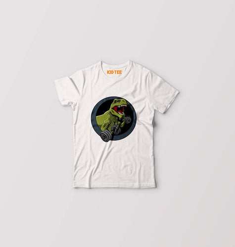 Angry T-Rex Gym Kids T-Shirt for Boy/Girl-White-Ektarfa.online