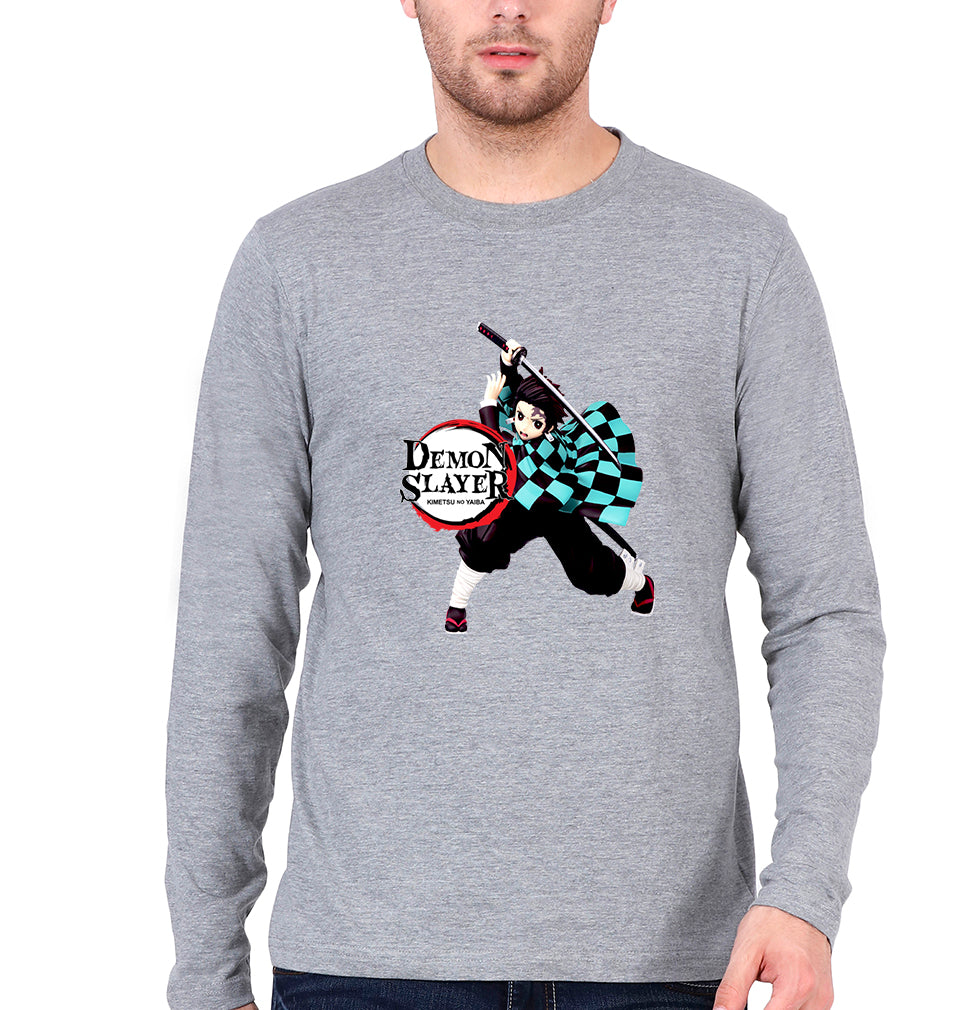 Demon Slayer Full Sleeves T-Shirt for Men-Grey Melange-Ektarfa.online