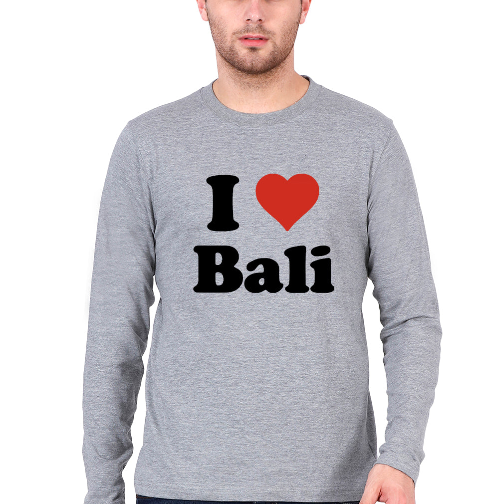 I Love Bali Full Sleeves T-Shirt for Men-Grey Melange-Ektarfa.online
