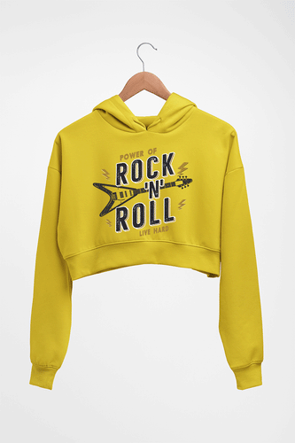 Rock N Roll Crop HOODIE FOR WOMEN-Mustard Yellow-Ektarfa.online