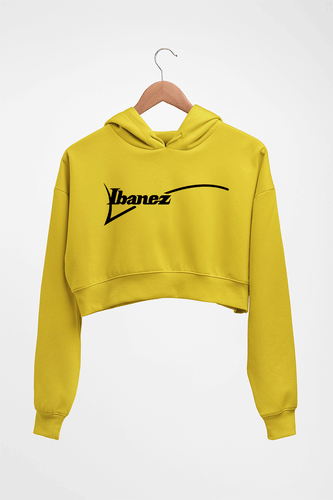 Ibanez Guitar Crop HOODIE FOR WOMEN-Mustard Yellow-Ektarfa.online