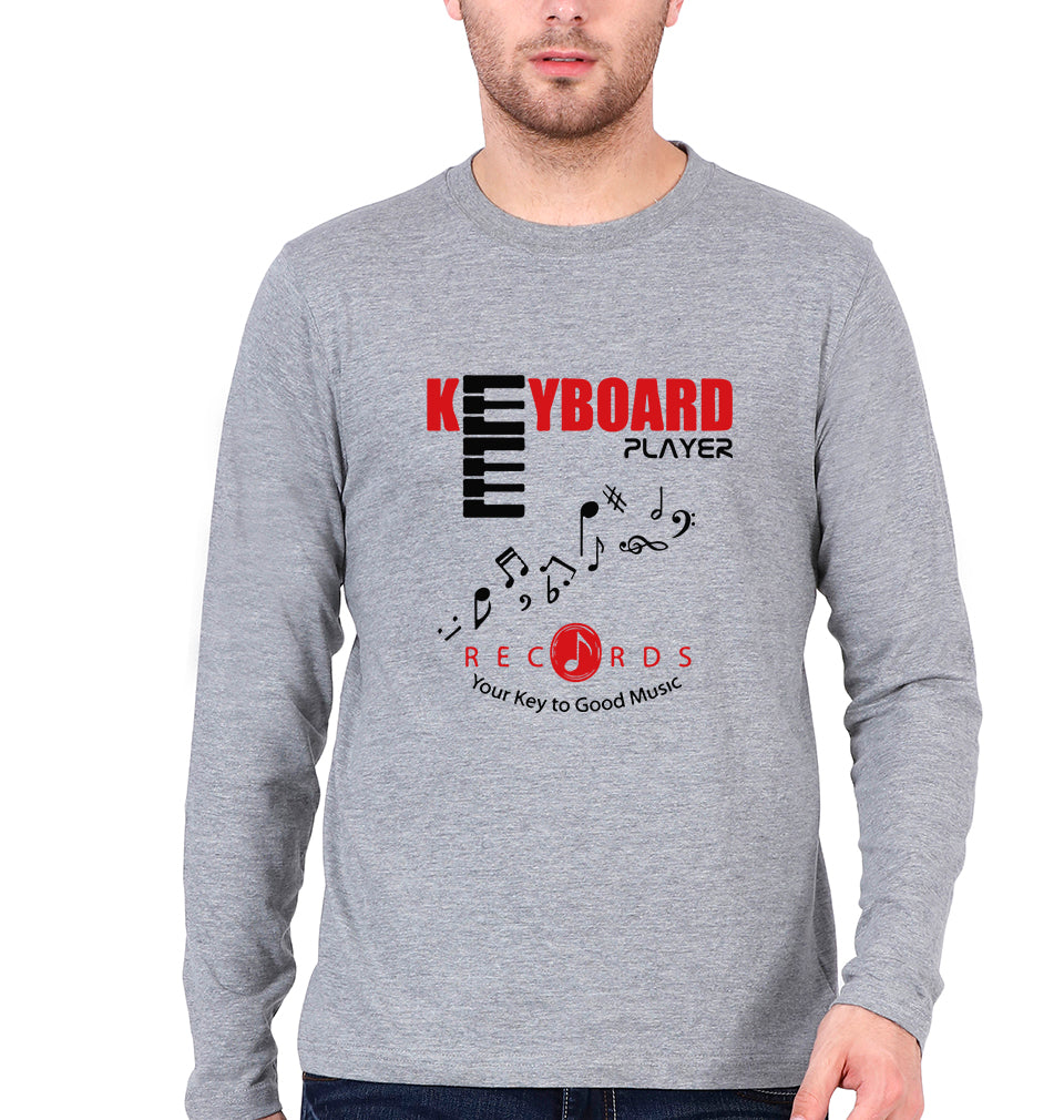 Piano Keyboard Full Sleeves T-Shirt for Men-Grey Melange-Ektarfa.online