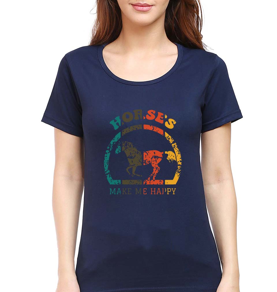 Horses T-Shirt for Women-Navy Blue-Ektarfa.online
