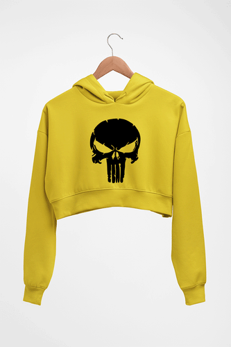 Punisher Crop HOODIE FOR WOMEN-Mustard Yellow-Ektarfa.online