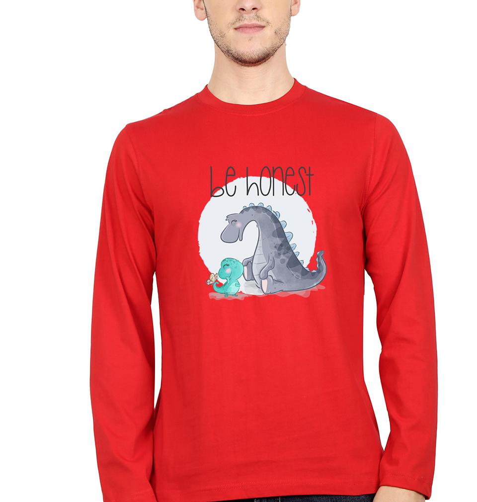 Dinosaur Full Sleeves T-Shirt for Men-S(38 Inches)-Red-Ektarfa.online