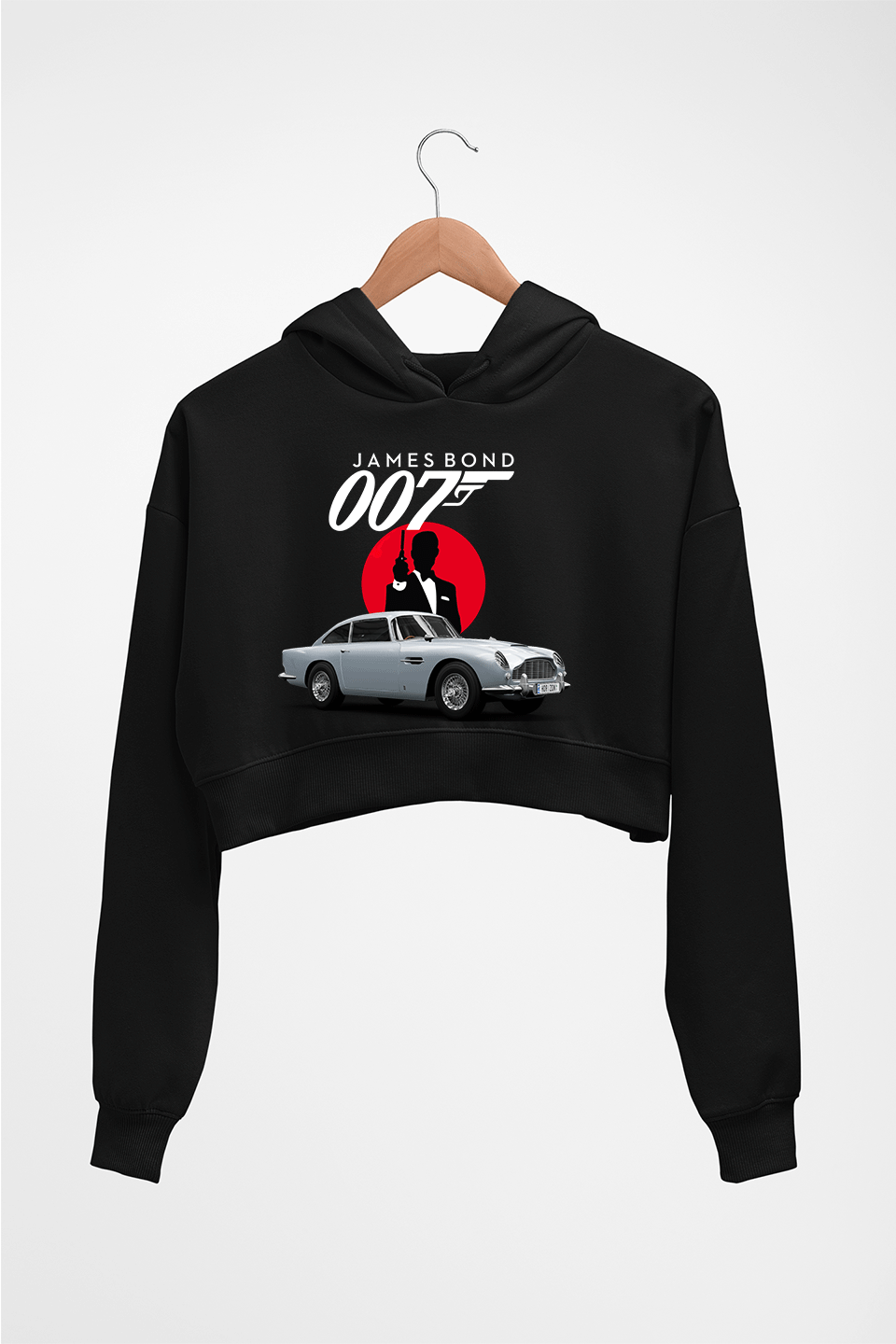 James Bond (007) Crop HOODIE FOR WOMEN-Black-Ektarfa.online