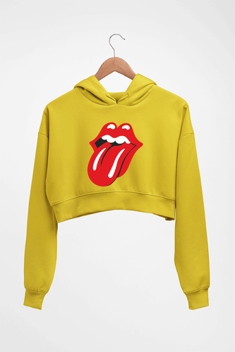 Rolling Stones Crop HOODIE FOR WOMEN-Mustard Yellow-Ektarfa.online