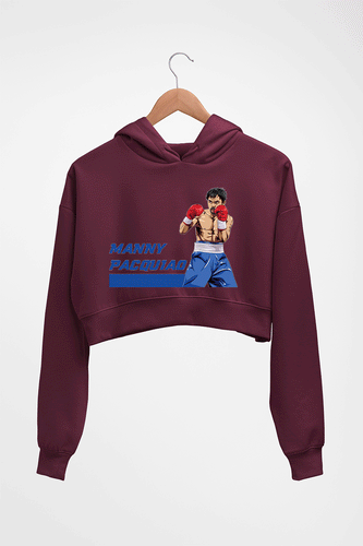 Manny Pacquiao Crop HOODIE FOR WOMEN-Maroon-Ektarfa.online