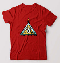 Load image into Gallery viewer, Psychedelic Triangle eye T-Shirt for Men-S(38 Inches)-Red-Ektarfa.online
