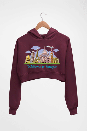 Welcome to Europe Crop HOODIE FOR WOMEN-Maroon-Ektarfa.online