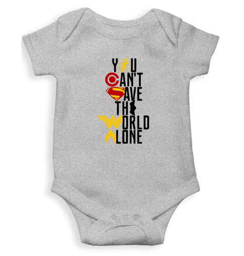 You Can't Save The World Alone Justice League Kids Romper For Baby Boy/Girl-0-5 Months(18 Inches)-Grey-Ektarfa.online