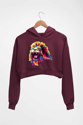 Lion Crop HOODIE FOR WOMEN-Maroon-Ektarfa.online