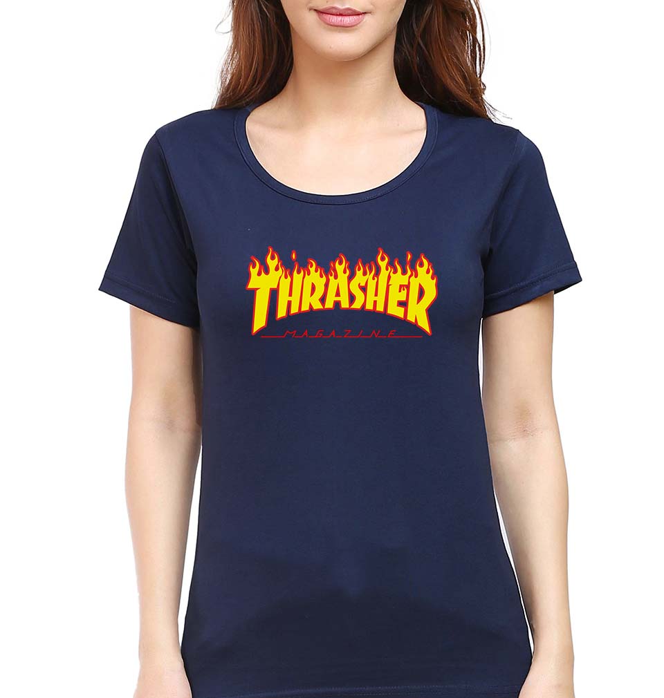 Thrasher T-Shirt for Women-XS(32 Inches)-Navy Blue-Ektarfa.online