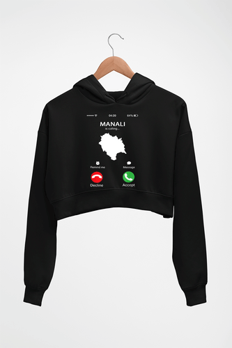 Manali Calling Crop HOODIE FOR WOMEN-Black-Ektarfa.online
