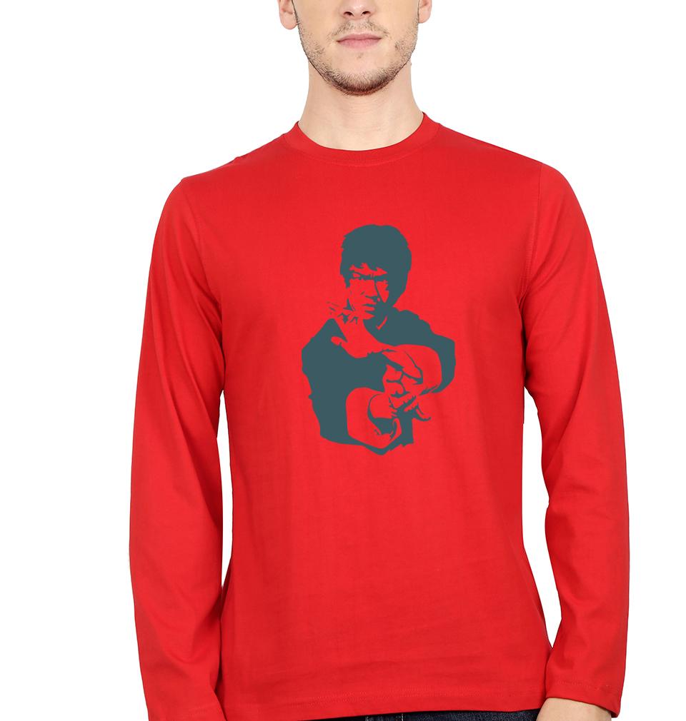 Bruce Lee Full Sleeves T-Shirt for Men-S(38 Inches)-Red-Ektarfa.online