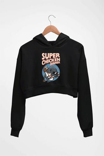 PUBG Super Chicken Dinner Crop HOODIE FOR WOMEN-Black-Ektarfa.online