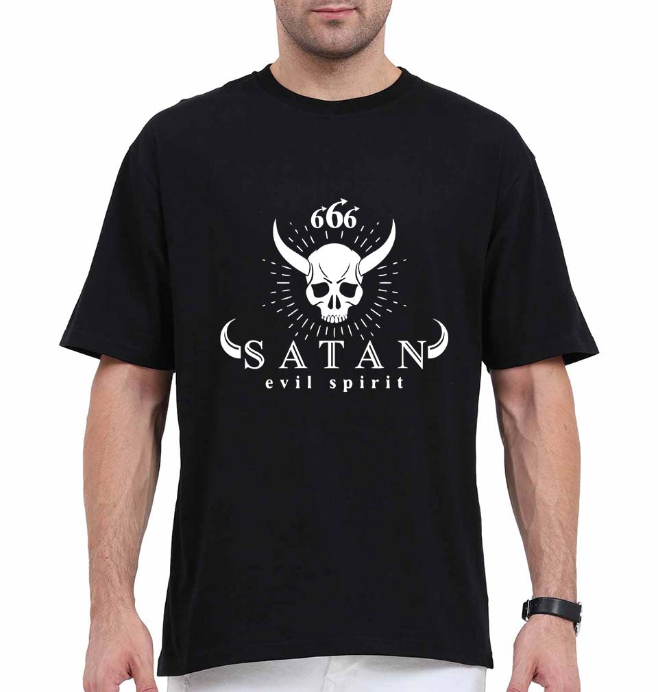 O-Parts Hunter 666 Satan Oversized T-Shirt for Men-Black-Ektarfa.online