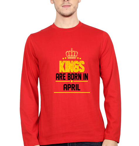 Kings Are Born In April Full Sleeves T-Shirt for Men-Red-Ektarfa.online