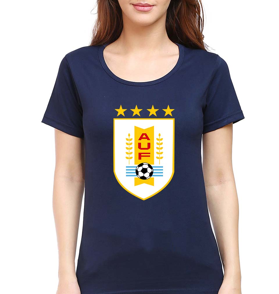 Uruguay Football T-Shirt for Women-XS(32 Inches)-Navy Blue-Ektarfa.online