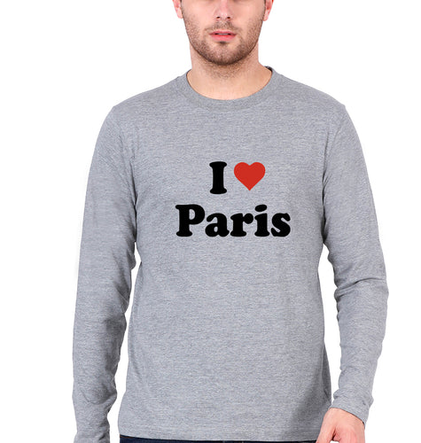 I Love Paris Full Sleeves T-Shirt for Men-Grey Melange-Ektarfa.online