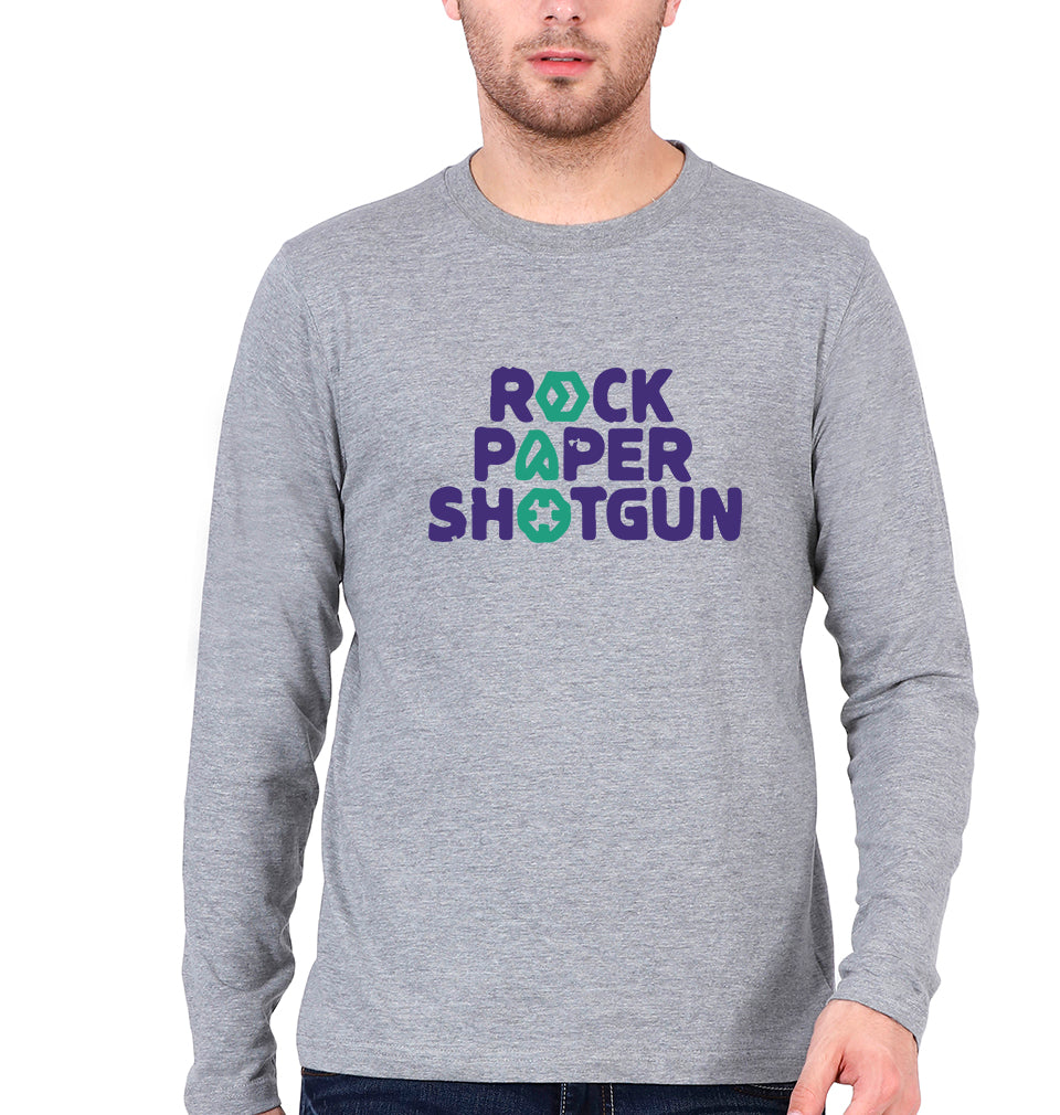 Rock Paper Shotgun Full Sleeves T-Shirt for Men-S(38 Inches)-Grey Melange-Ektarfa.online
