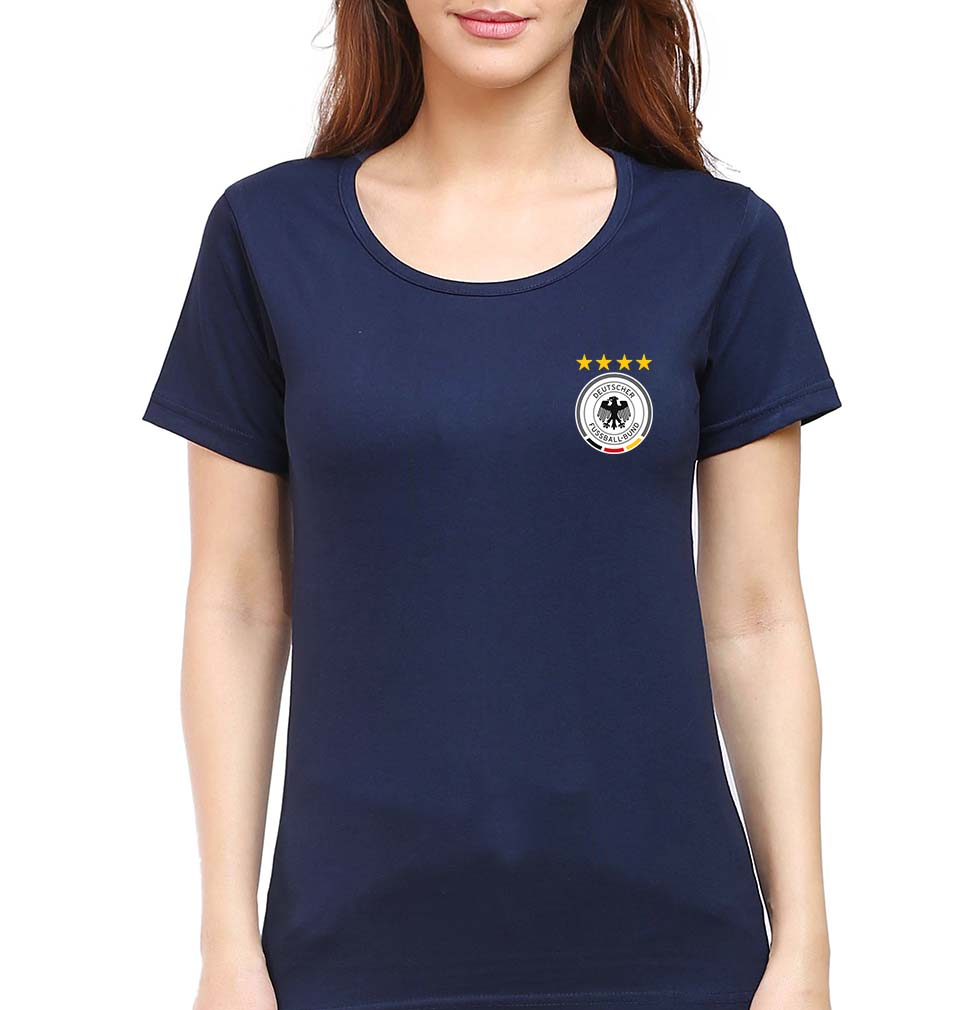 Germany Football T-Shirt for Women-XS(32 Inches)-Navy Blue-Ektarfa.online