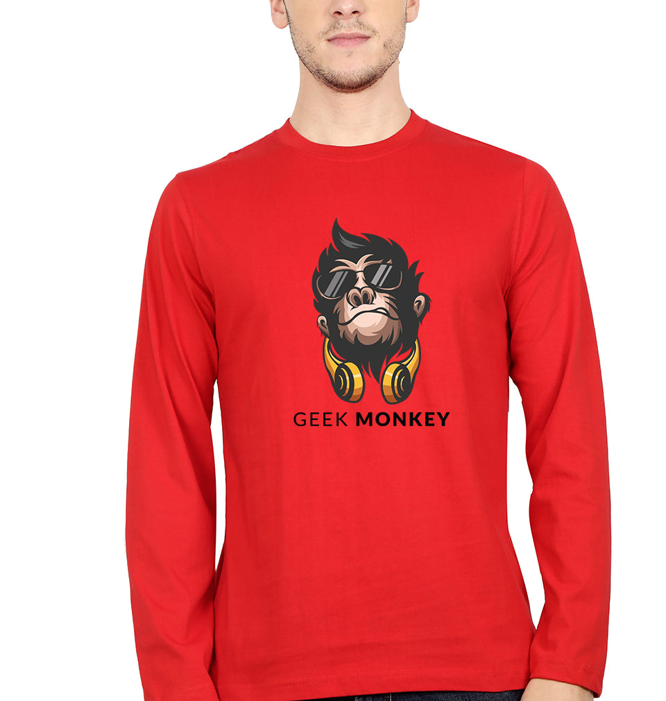 Geek Monkey Full Sleeves T-Shirt for Men-Red-Ektarfa.online