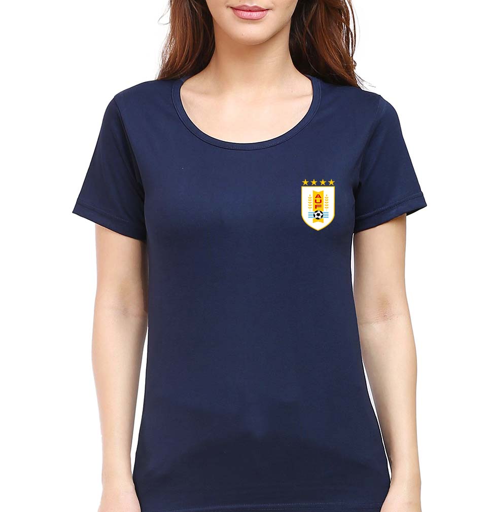 Uruguay Football T-Shirt for Women-XS(32 Inches)-Navy Blue-Ektarfa.online