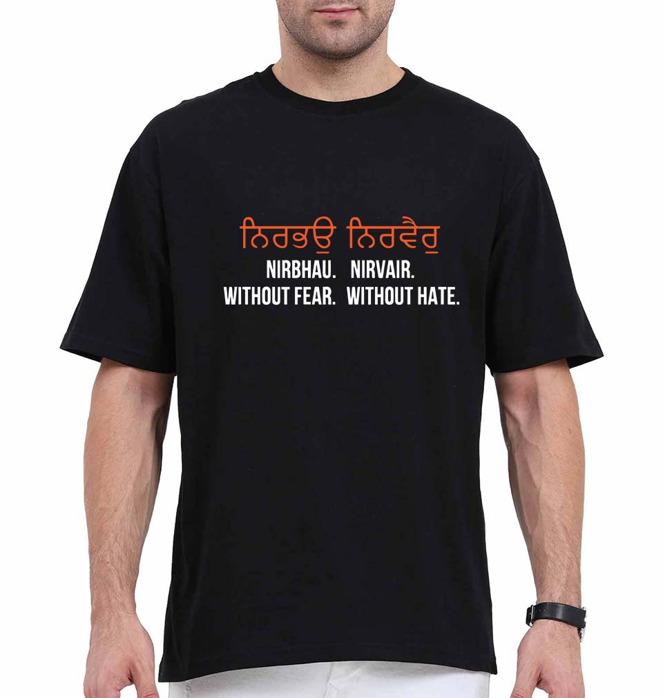 Nirbhau Nirvair Oversized T-Shirt for Men-Black-Ektarfa.online