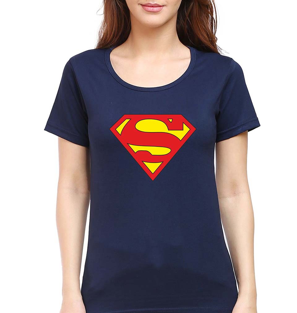 Superman T-Shirt for Women-XS(32 Inches)-Navy Blue-Ektarfa.online