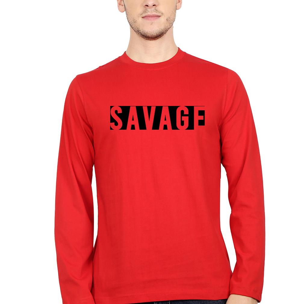 Savage Full Sleeves T-Shirt for Men-S(38 Inches)-Red-Ektarfa.online