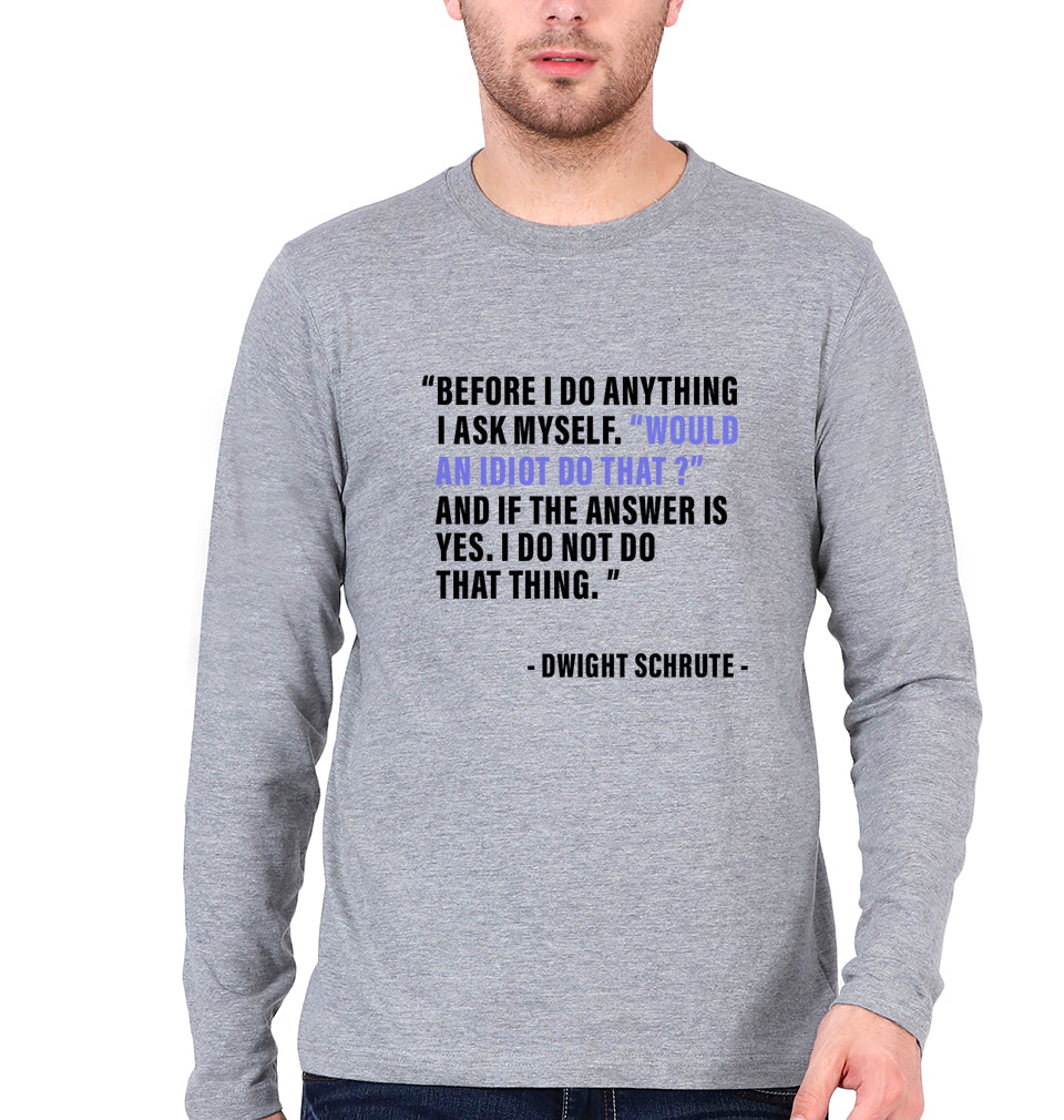 Dwight Schrute Full Sleeves T-Shirt for Men-Grey Melange-Ektarfa.online