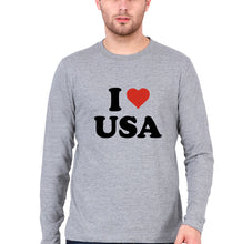 Load image into Gallery viewer, I Love USA Full Sleeves T-Shirt for Men-Grey Melange-Ektarfa.online
