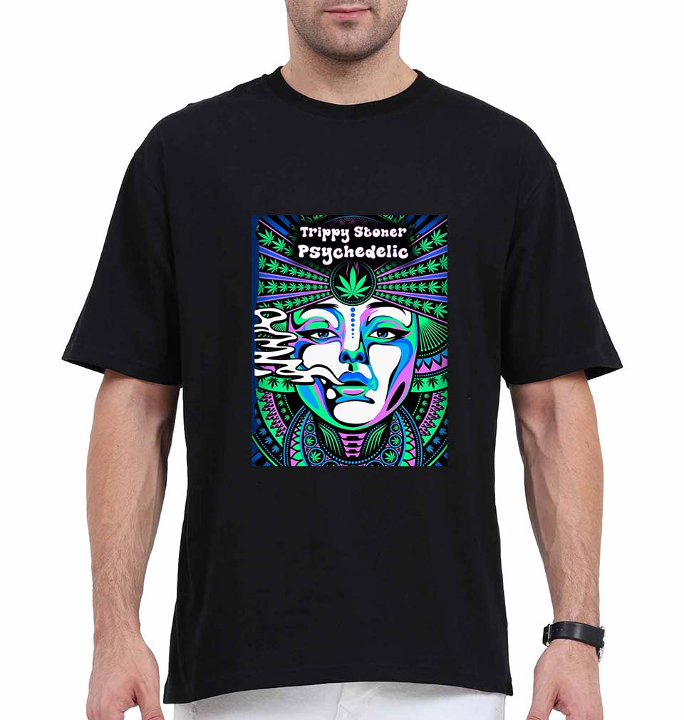 Trippy Stoner Psychedelic Oversized T-Shirt for Men-Black-Ektarfa.online