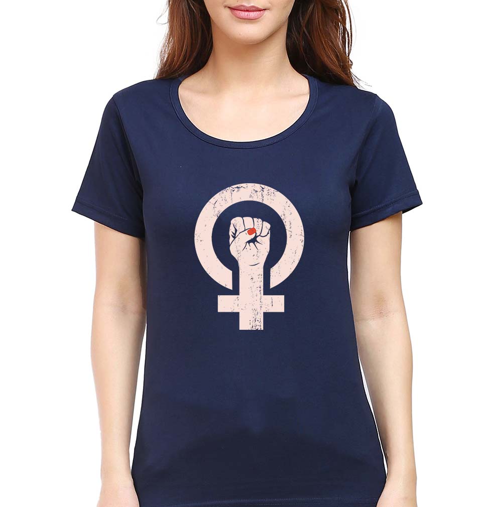 Feminist T-Shirt for Women-XS(32 Inches)-Navy Blue-Ektarfa.online